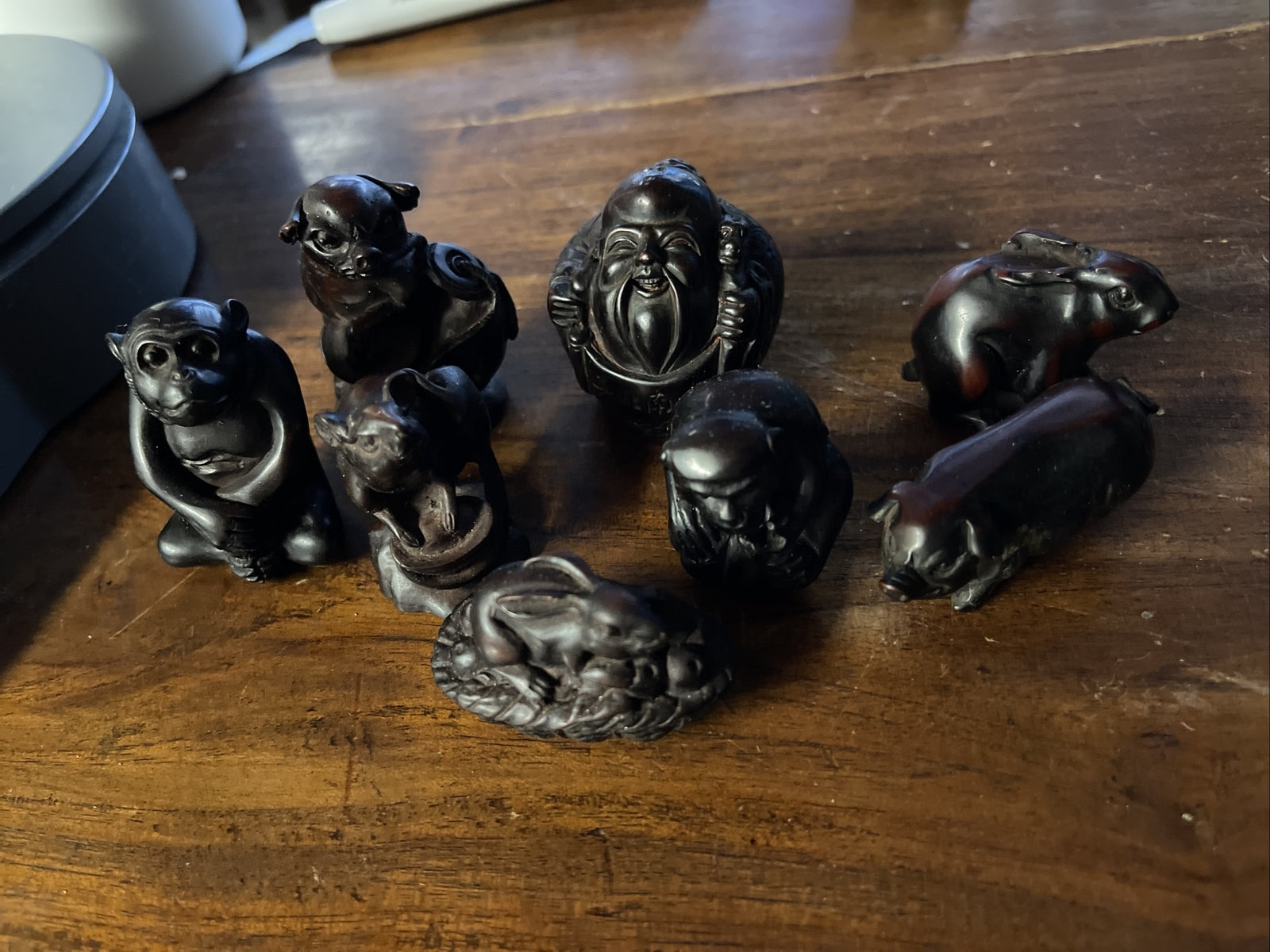 Vintage Zodiac + Buddha Figure Lot Asian Rosewood Red Resin Feng Shui Chinese0