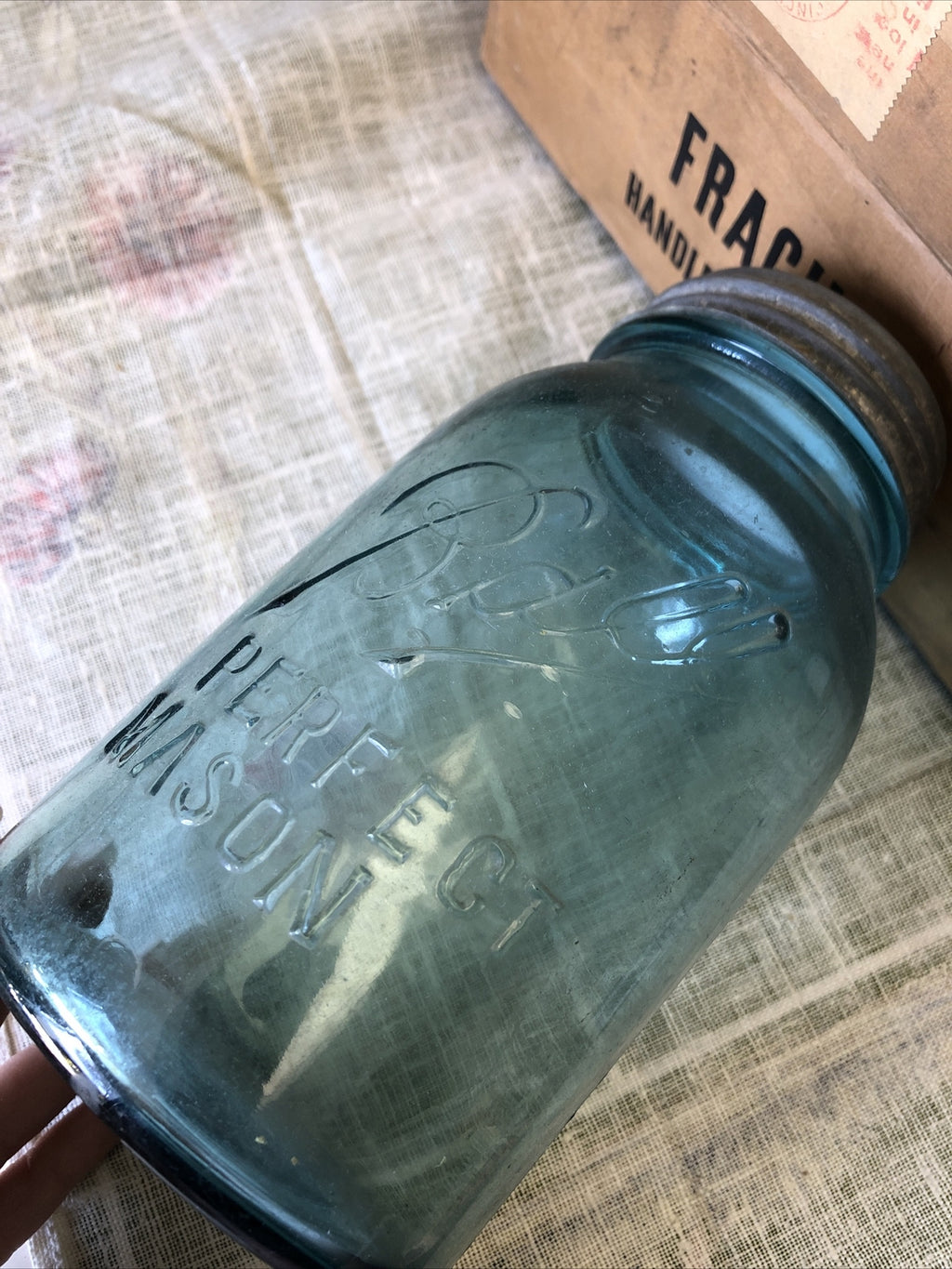 Vintage Perfect Mason Ball Aqua Canning Jar With Lid #4 A3
