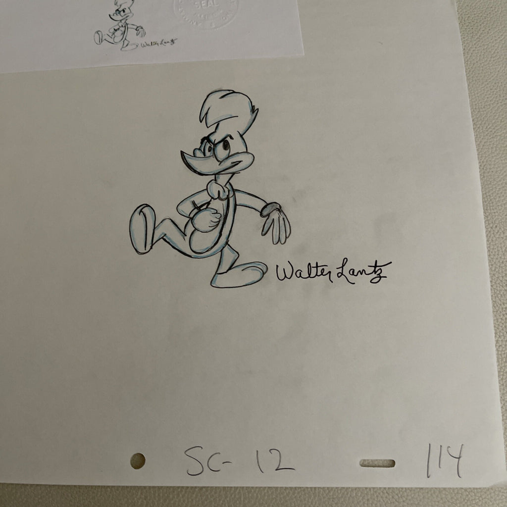 Walter Lantz HAND SIGNED Woody Woodpecker DRAWING ONE OF A KIND RARE W/COA 1970s1