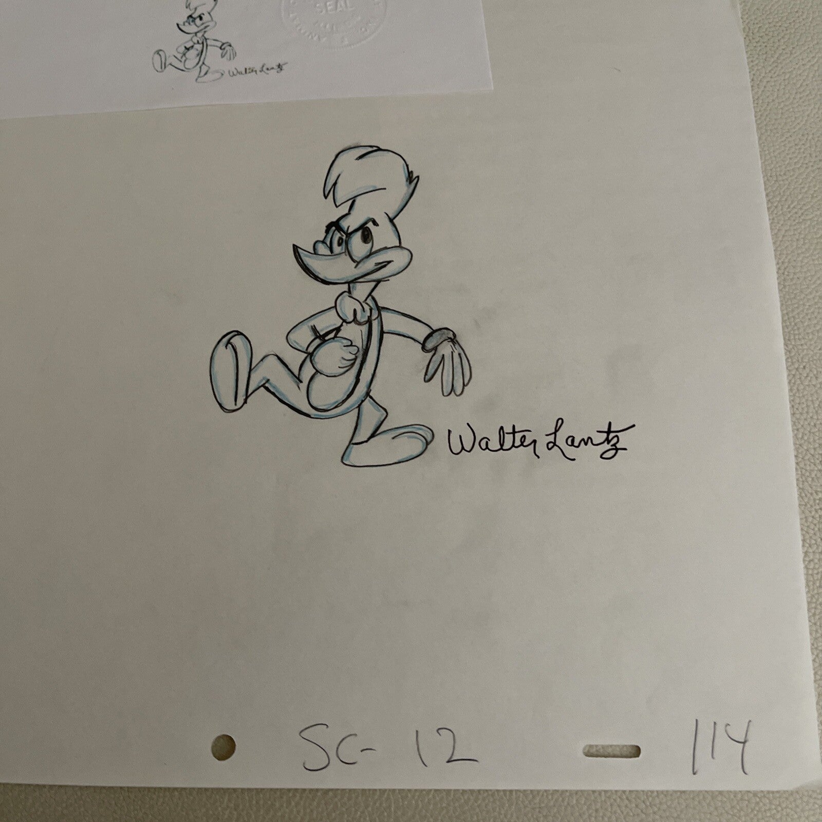 Walter Lantz HAND SIGNED Woody Woodpecker DRAWING ONE OF A KIND RARE W/COA 1970s1
