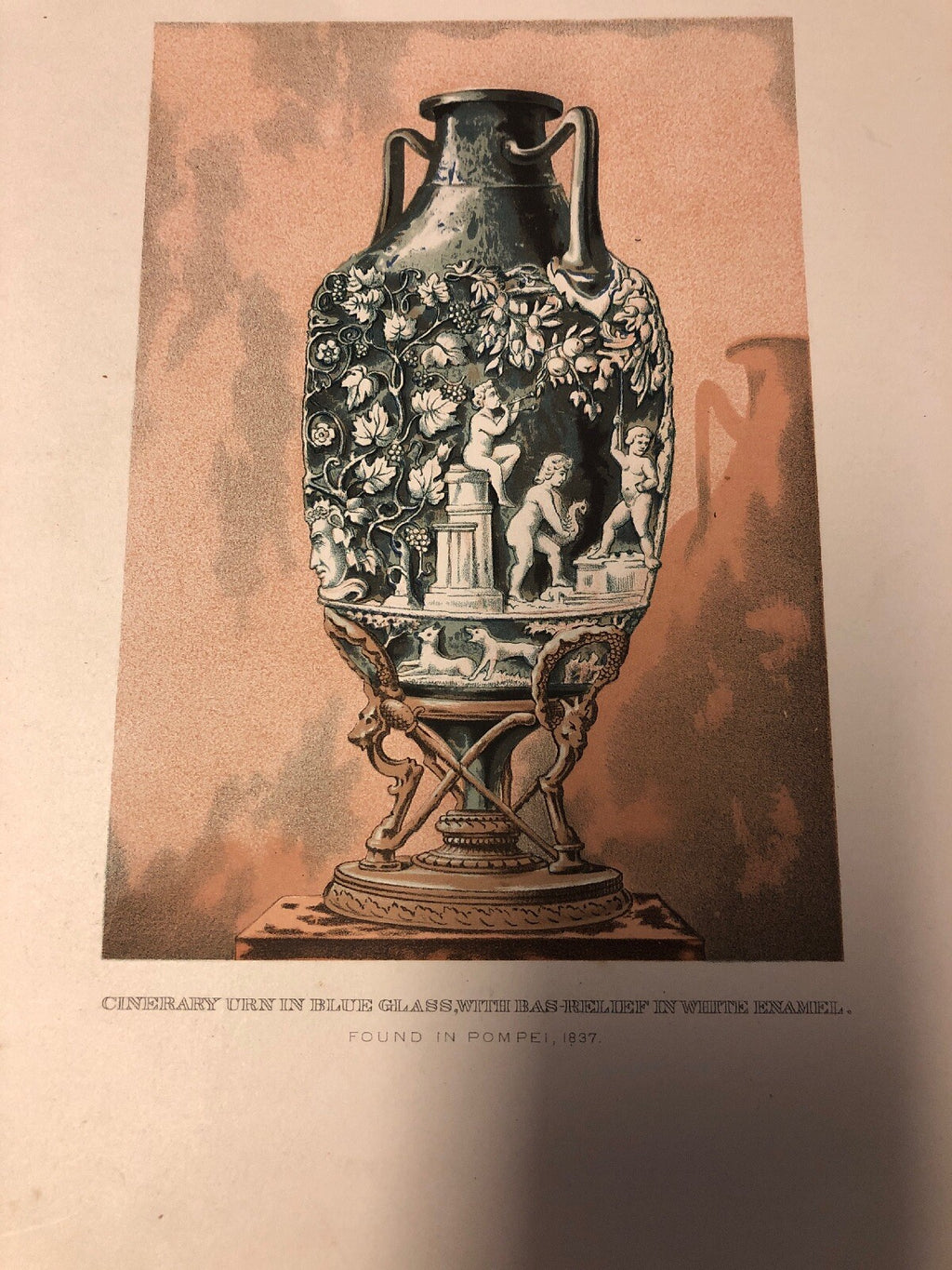 Cinerary Urn In Blue Glass With Bas-Relief In White Enamel Found In Pompei 18371