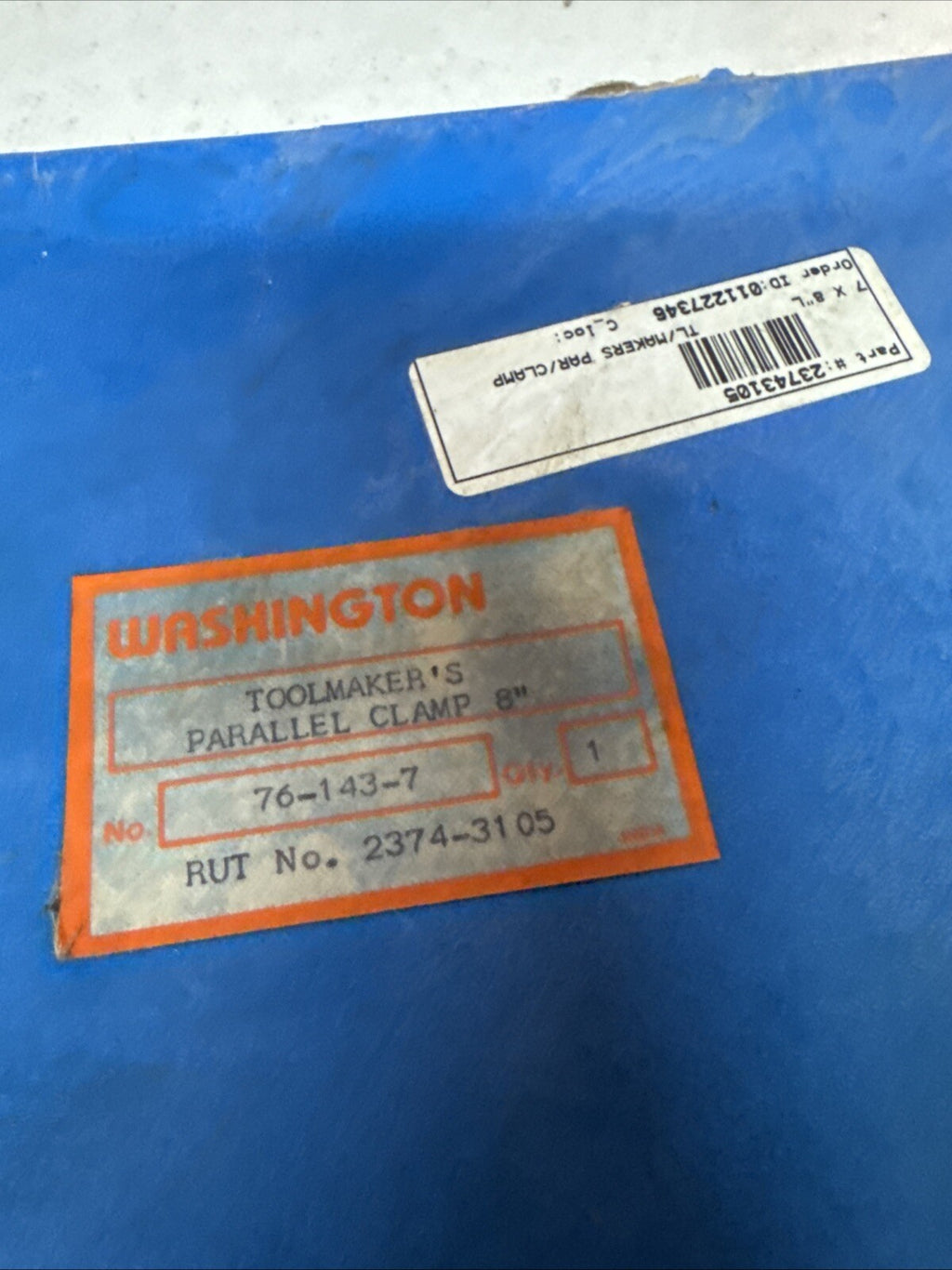 Washington Toolmaker's Parallel Clamp 8” 76-143-7 RUT No. 2374-31 051