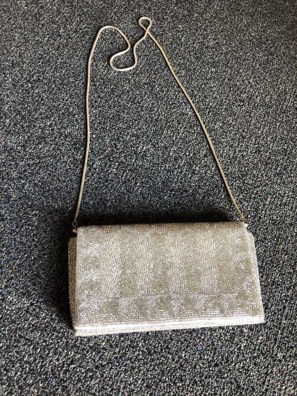La Regale Silver Beaded Evening Bag Purse Clutch Pouch Shoulder Strap0
