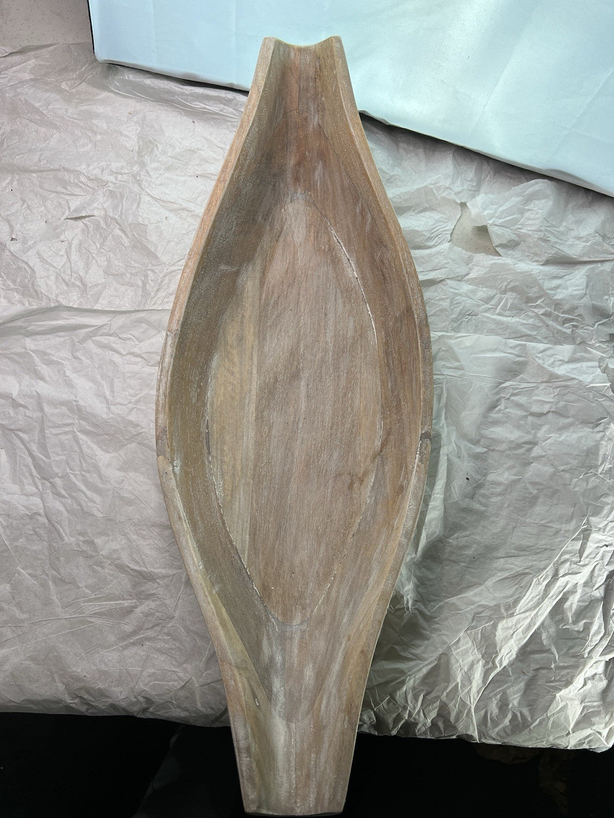 Hand-Carved Long Mango Wood Decorative Bowl – 24" Rustic Centerpiece Tray0