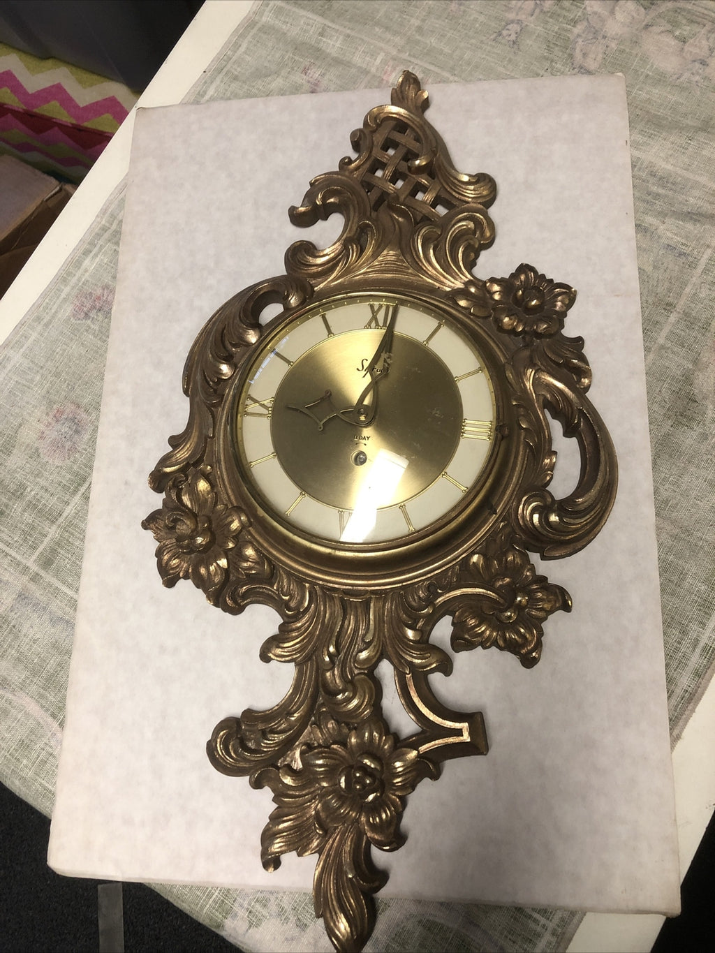 Vintage Syroco 8 Day German Wall Clock 22”x11” Not Working0