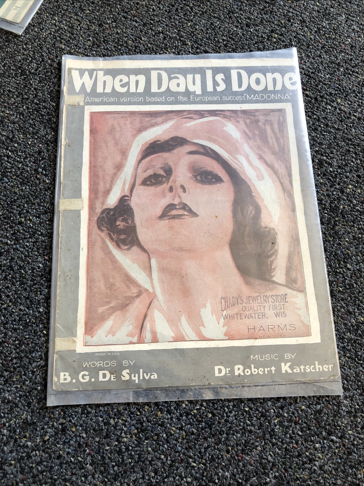 Vintage "When Day Is Gone" Sheet Music Dated 19260