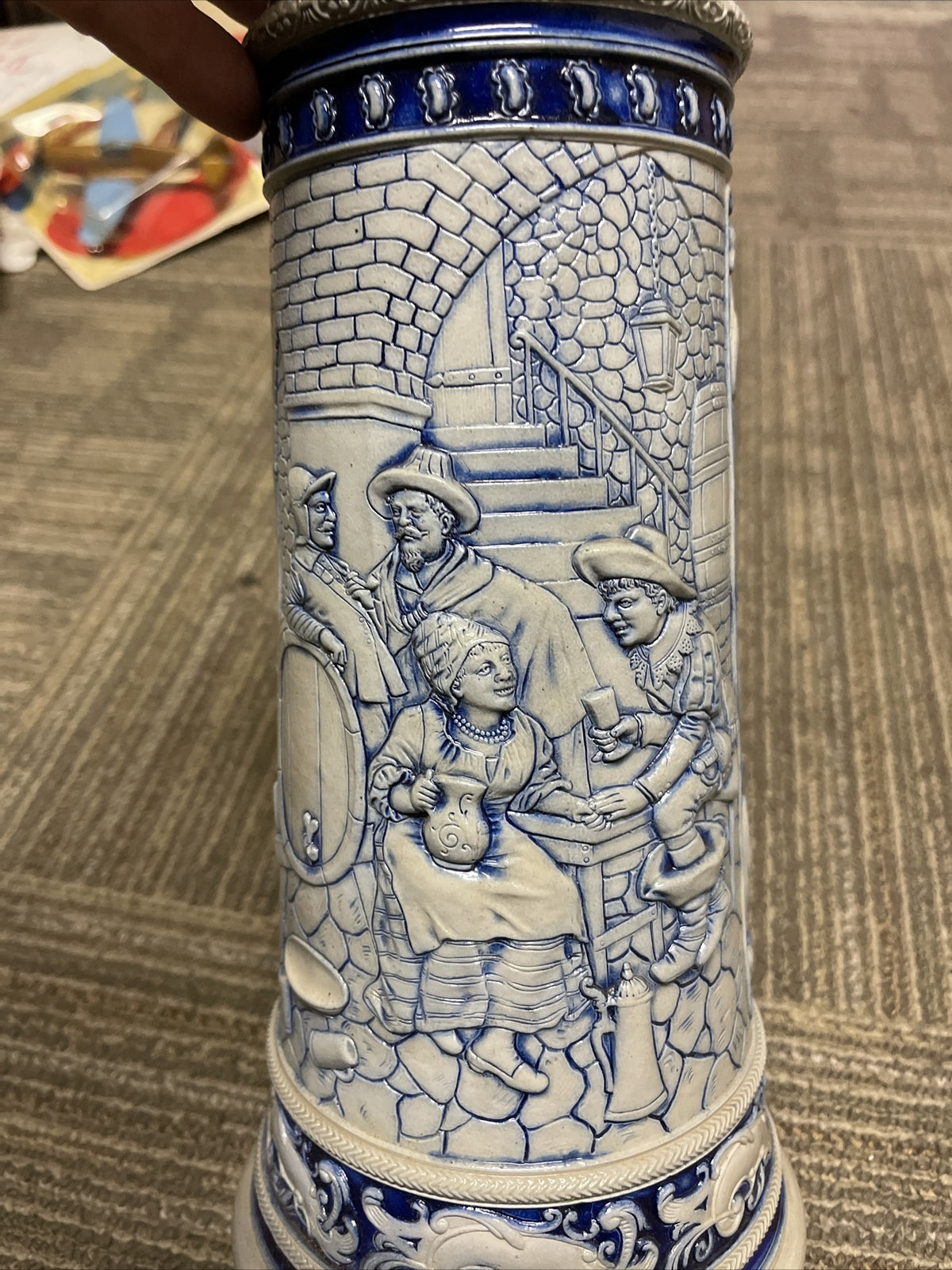 Large Antique Salt-Glazed 2.5L German Beer Stein At The Pub #1195 Cobalt Mug5