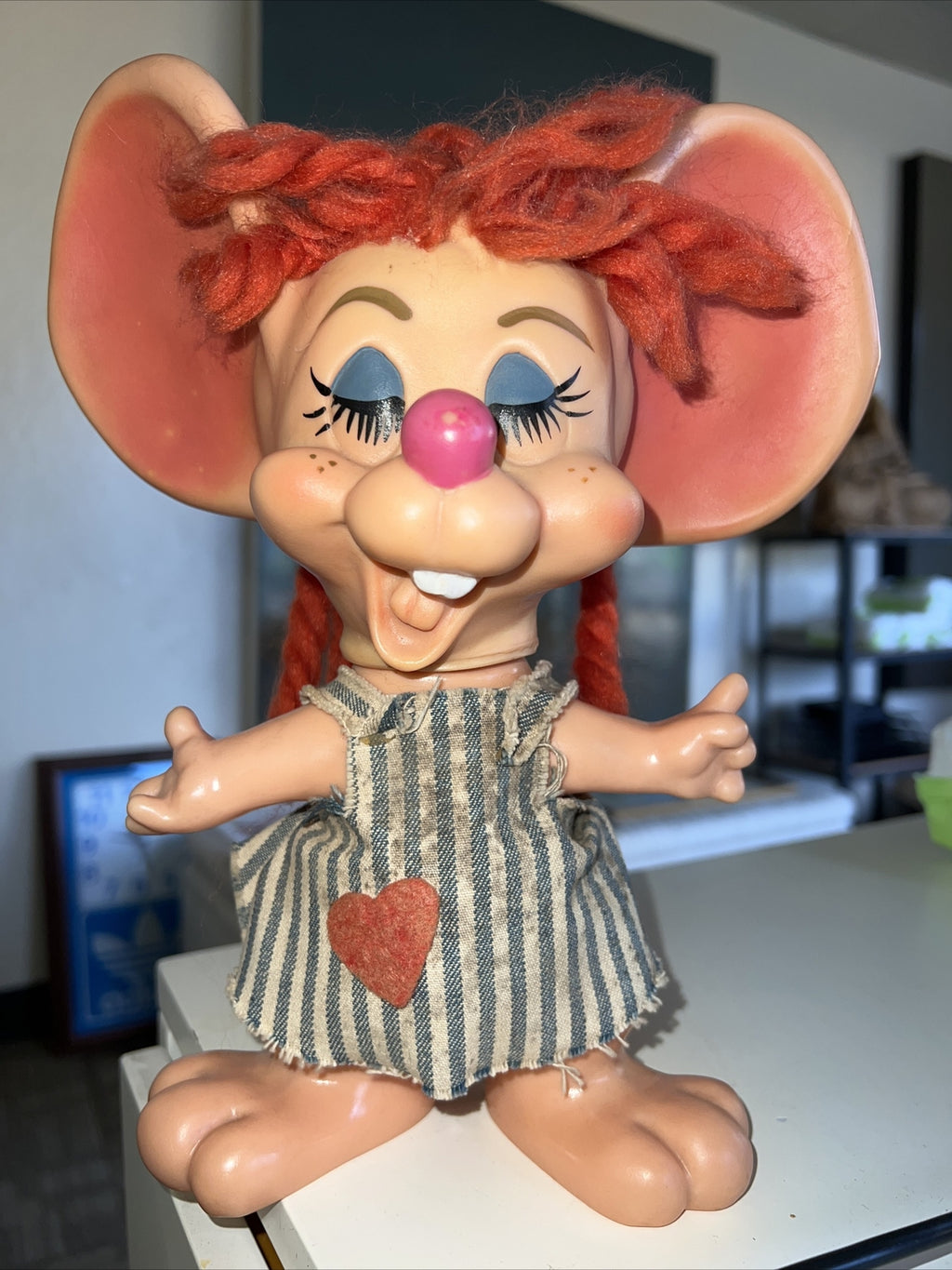 10” Vintage 1970 Roy Des Big Ear Mouse Topo Gigio Style Hillbilly Girl Bank0