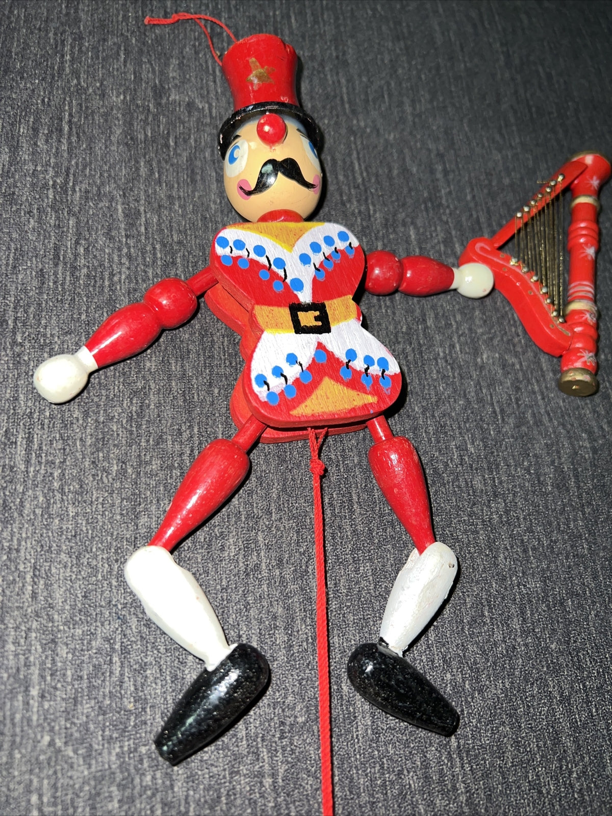 Nutcracker Style Pull String Dancing Wood Ornament Vintage Christmas Decoration4