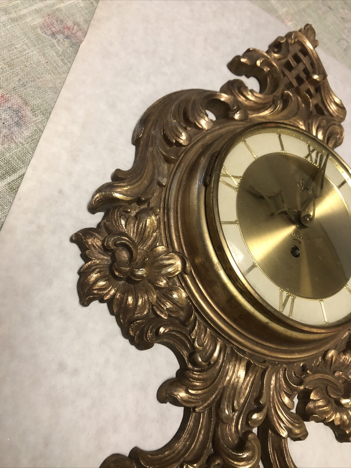Vintage Syroco 8 Day German Wall Clock 22”x11” Not Working8