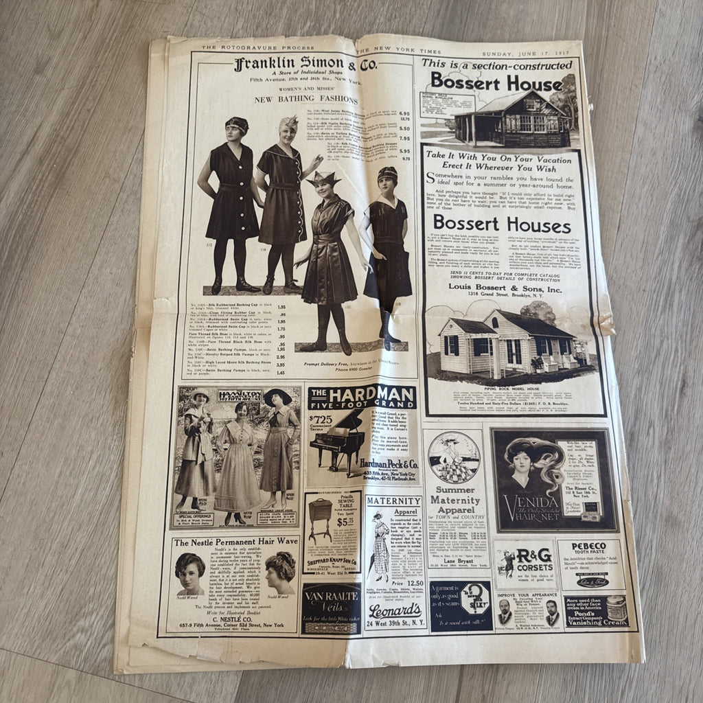 1917 antique NEW YORK TIMES rotogravure PARADE WWI SHIPS ADS FASHION5