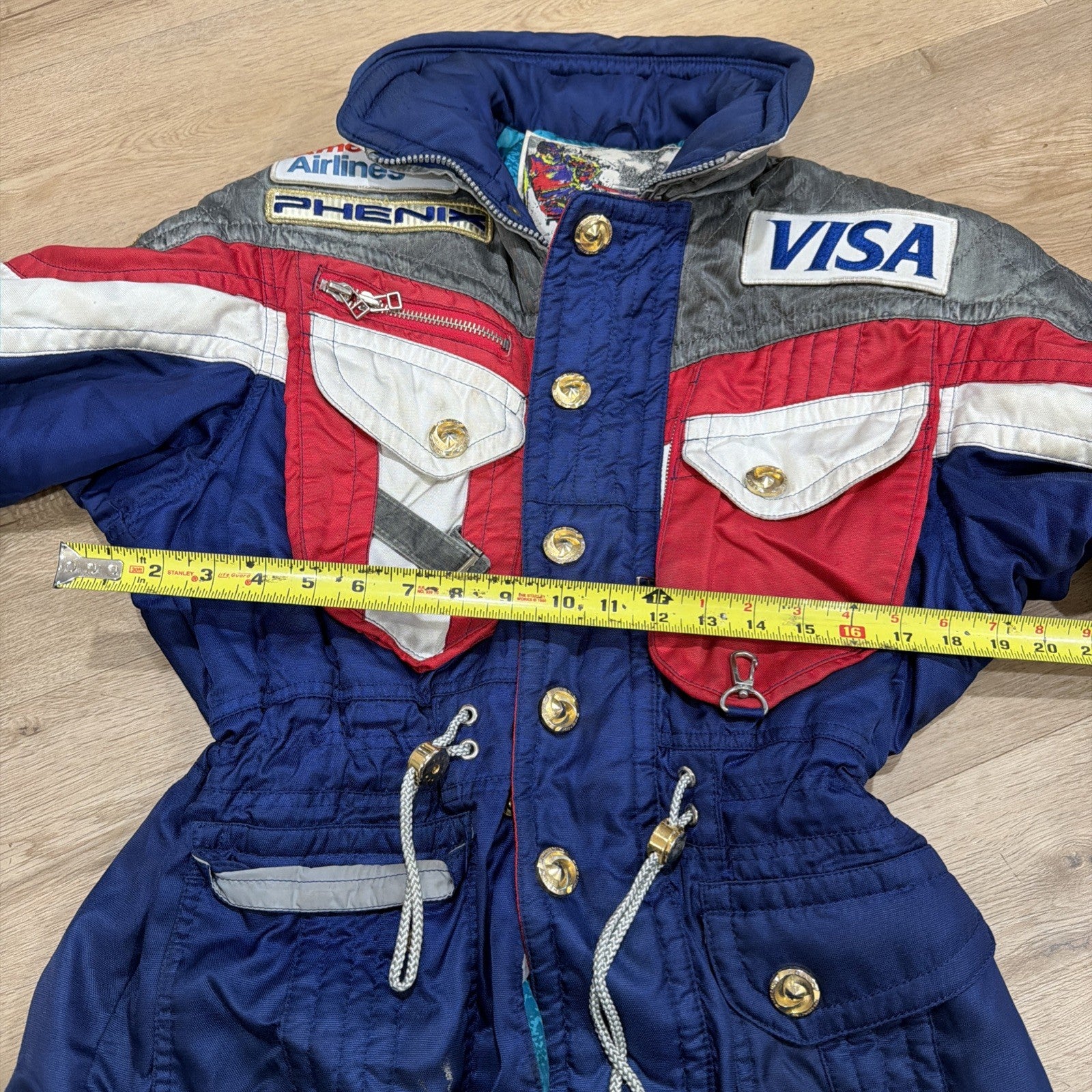 Phenix Sports Ski Jacket 90s Women’s Size 10 Red Blue Snowboard Hidden Hood Zip8