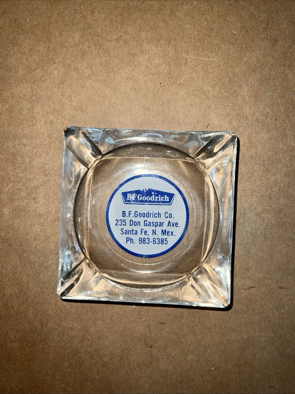 Vintage B.F. Goodrich Glass Ashtray Santa Fe NM Advertising Promo0