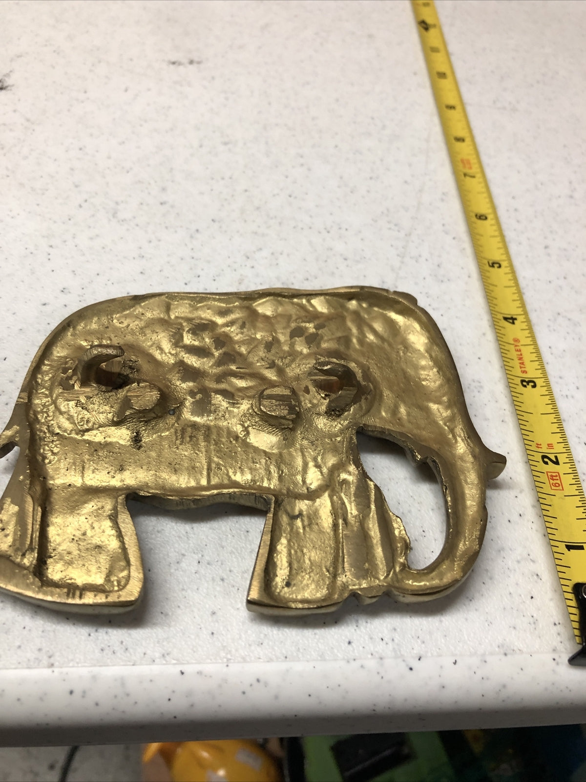 VINTAGE BRONZE CAST METAL ELEPHANT HEAD W/TUSKS WALL HANGING3