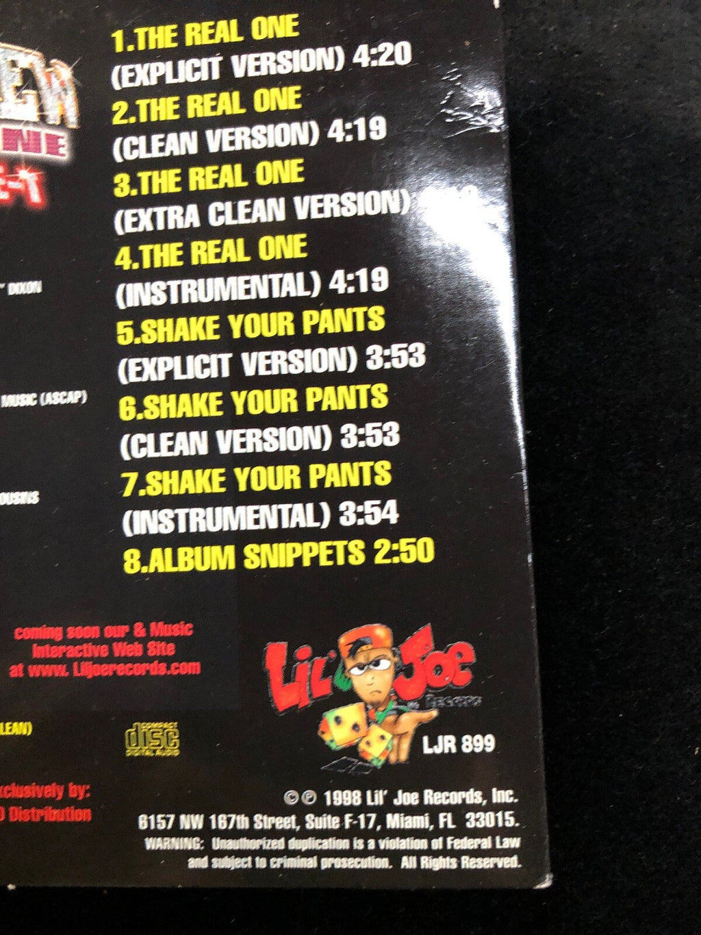 The 2 Live Crew Cd Single - The Real One Feat. Ice-T - LJR 899 - 1998, 8 Songs2