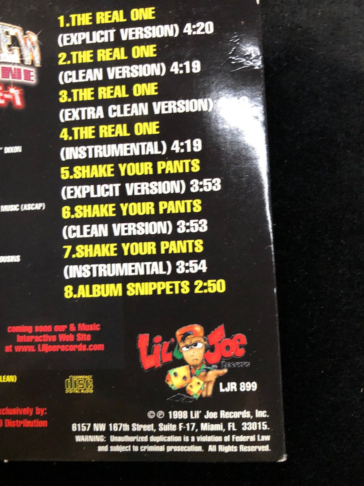 The 2 Live Crew Cd Single - The Real One Feat. Ice-T - LJR 899 - 1998, 8 Songs2