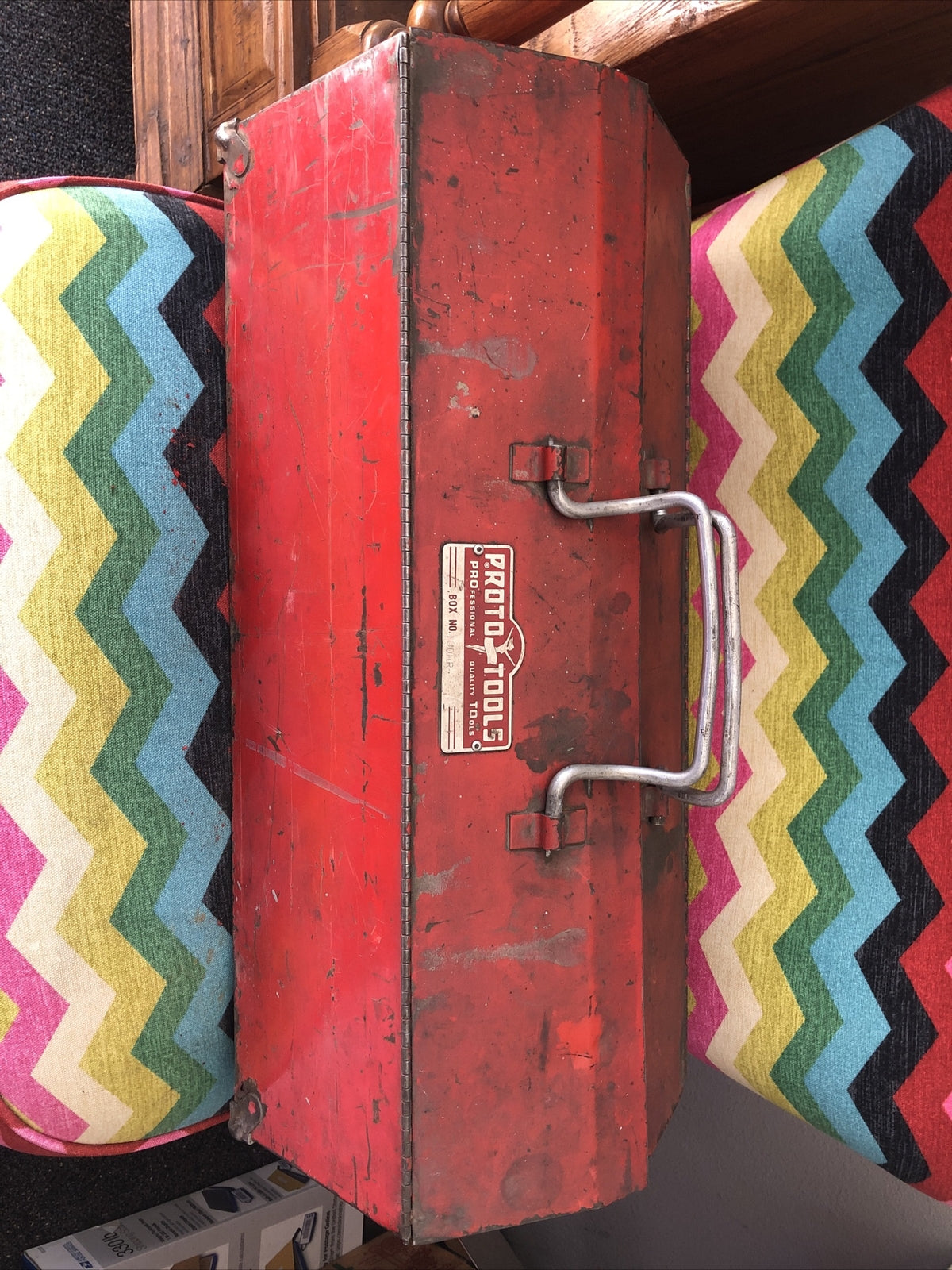 RARE Vintage Red PROTO Tools 100HR Portable Tool Box With Removable Tray 21x8.5”0