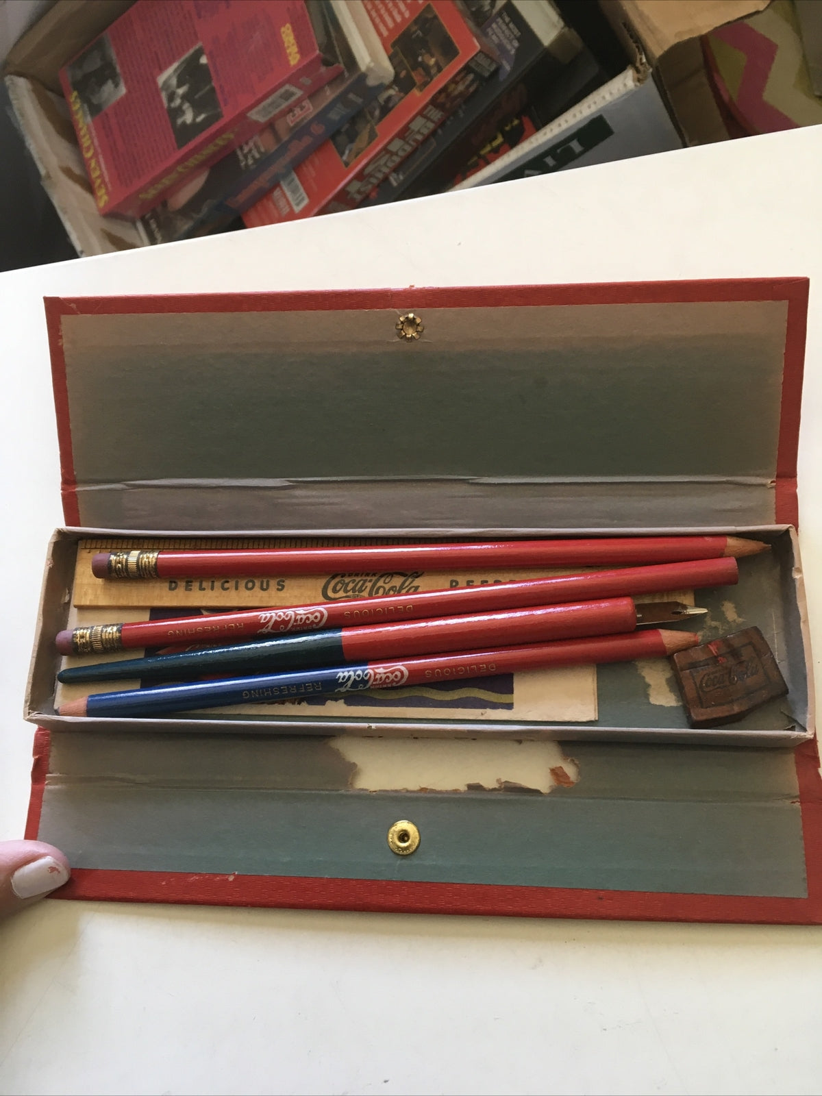 Rare 1937 COCA COLA COKE DELICIOUS REFRESHING PENCIL CASE With Pencils & Ruler3