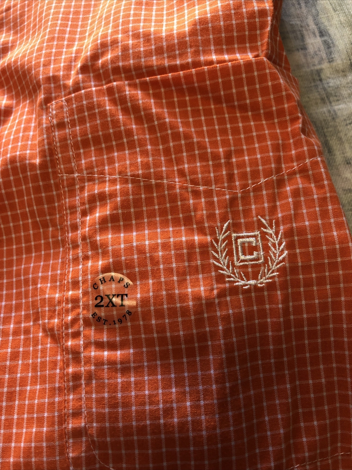 Chaps Button Down Orange Plaid Long Sleeve Shirt Size 2XL NOS1