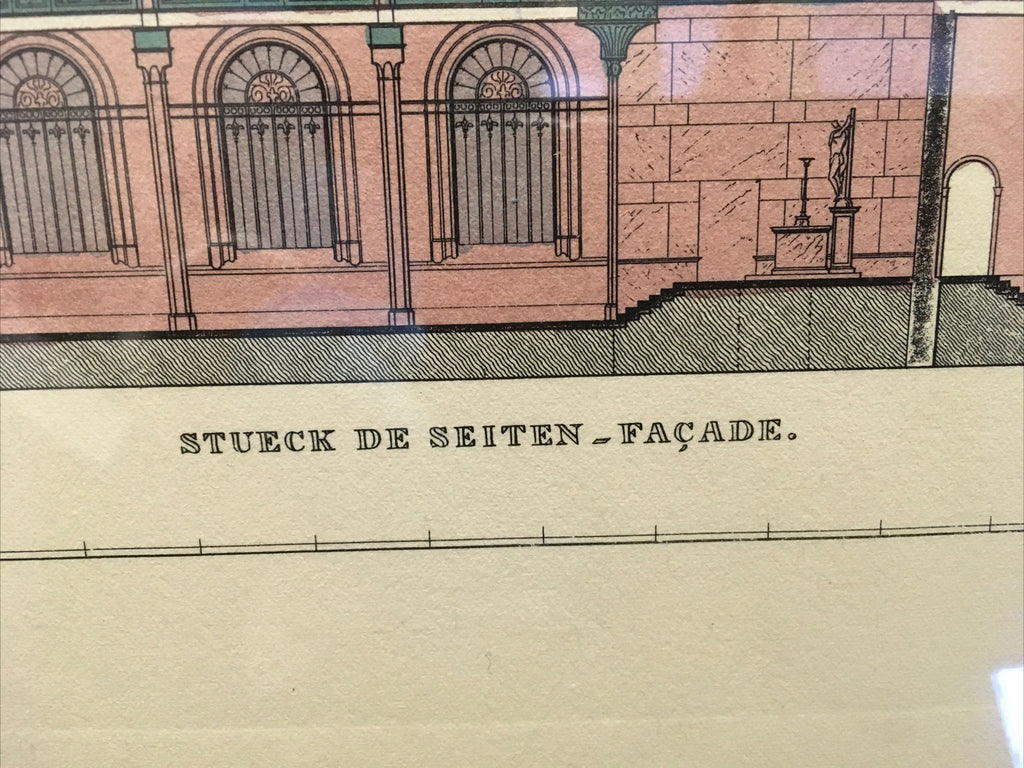 Architecture Art G.F. Thiele Hand-Colored Etching "Stueck de Seiten Facade" 18862