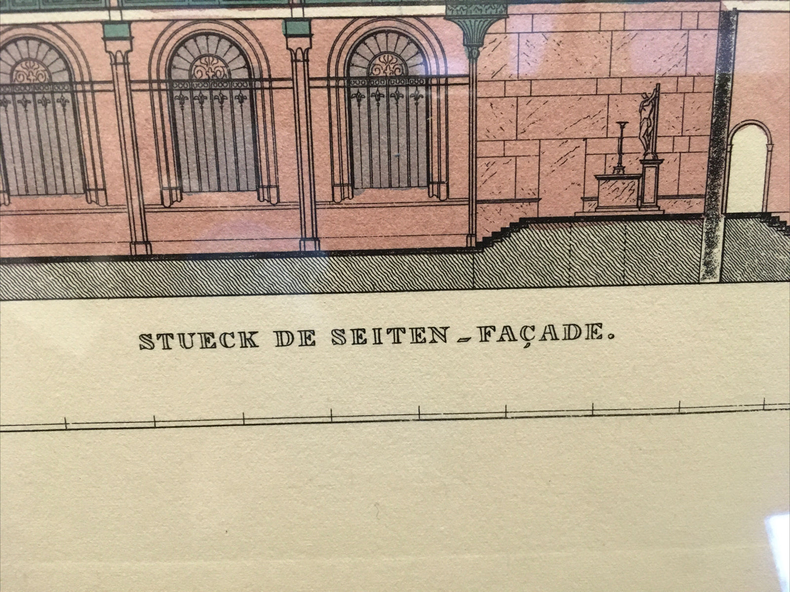 Architecture Art G.F. Thiele Hand-Colored Etching "Stueck de Seiten Facade" 18862