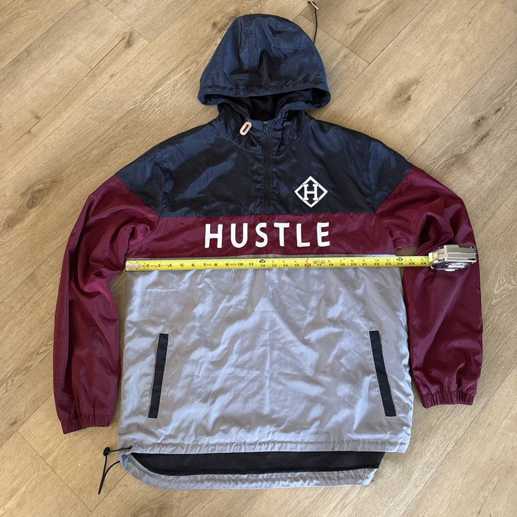 Hustle Men's XXL Colorblock Windbreaker Anorak Pullover Hooded Jacket Navy Red4