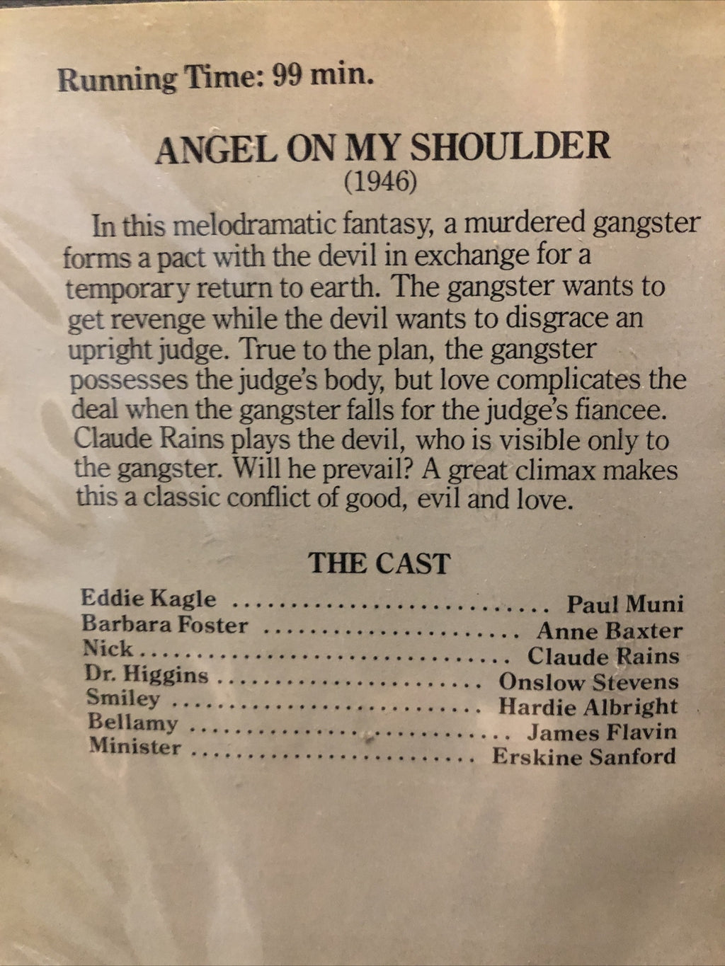 Vintage Angel on my Shoulder VHS, Anne Baxter 19463