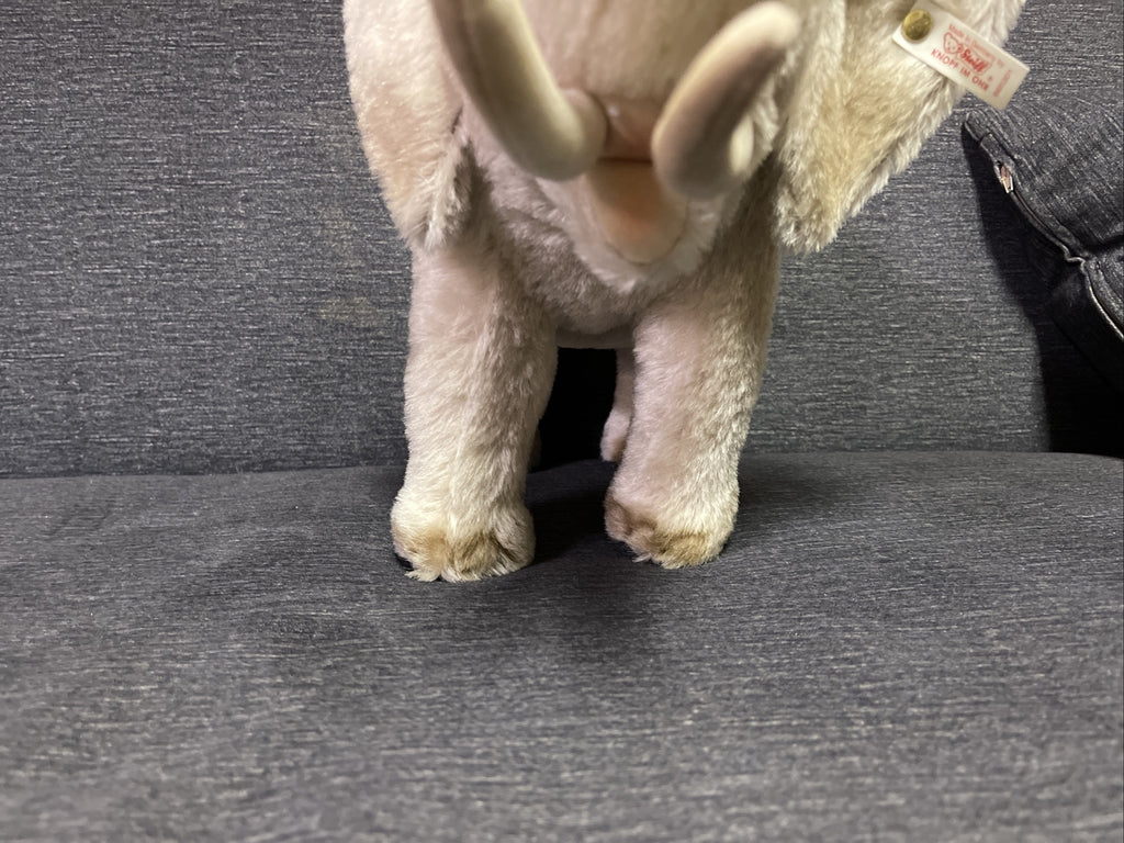 VTG STEIFF Original  White Elephant Germany w/Button Tag RARE Trunk Up2