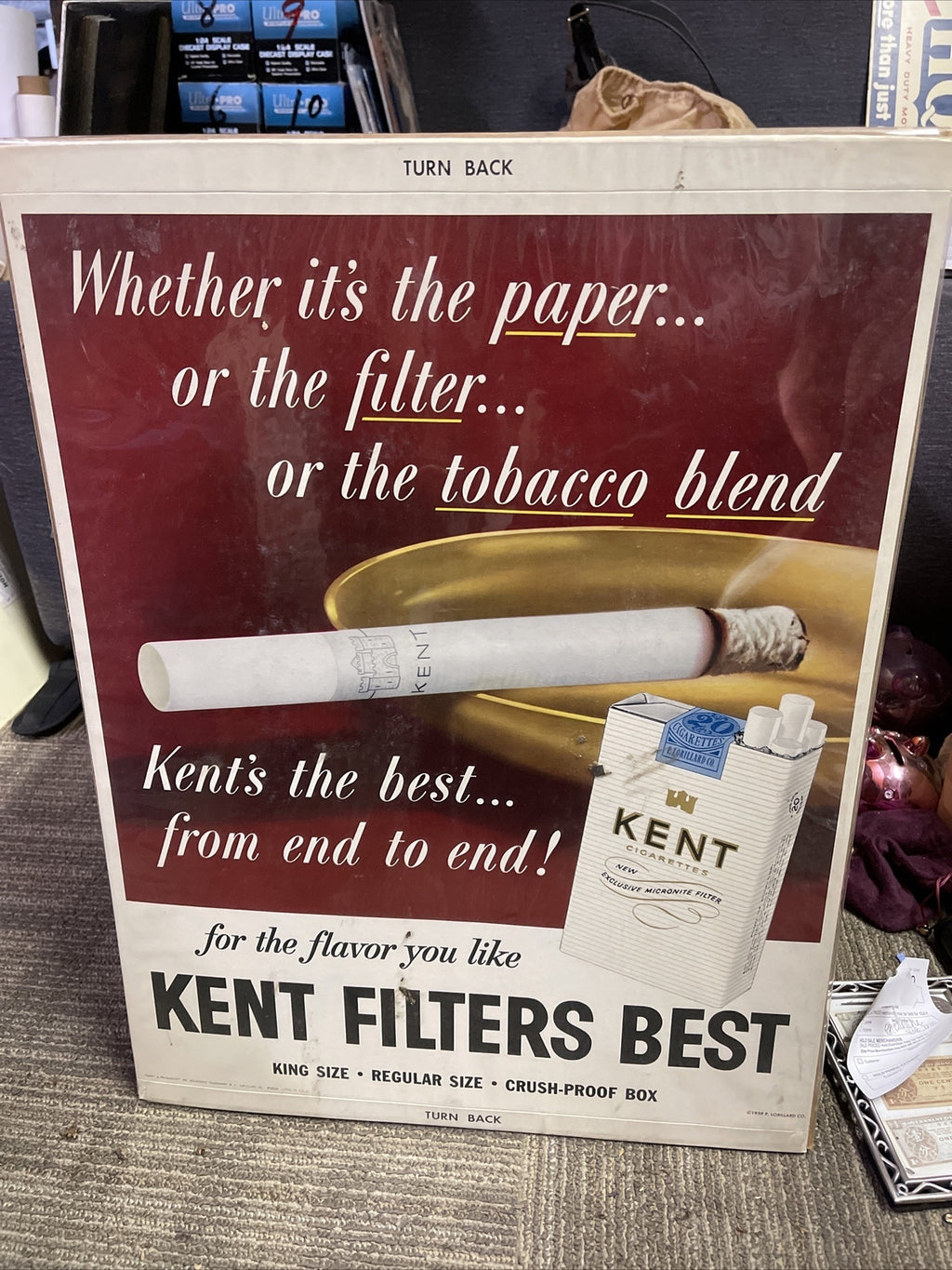 Vintage Antique 1959 General Store Display Sign Kent Cigarettes 24”x18”0