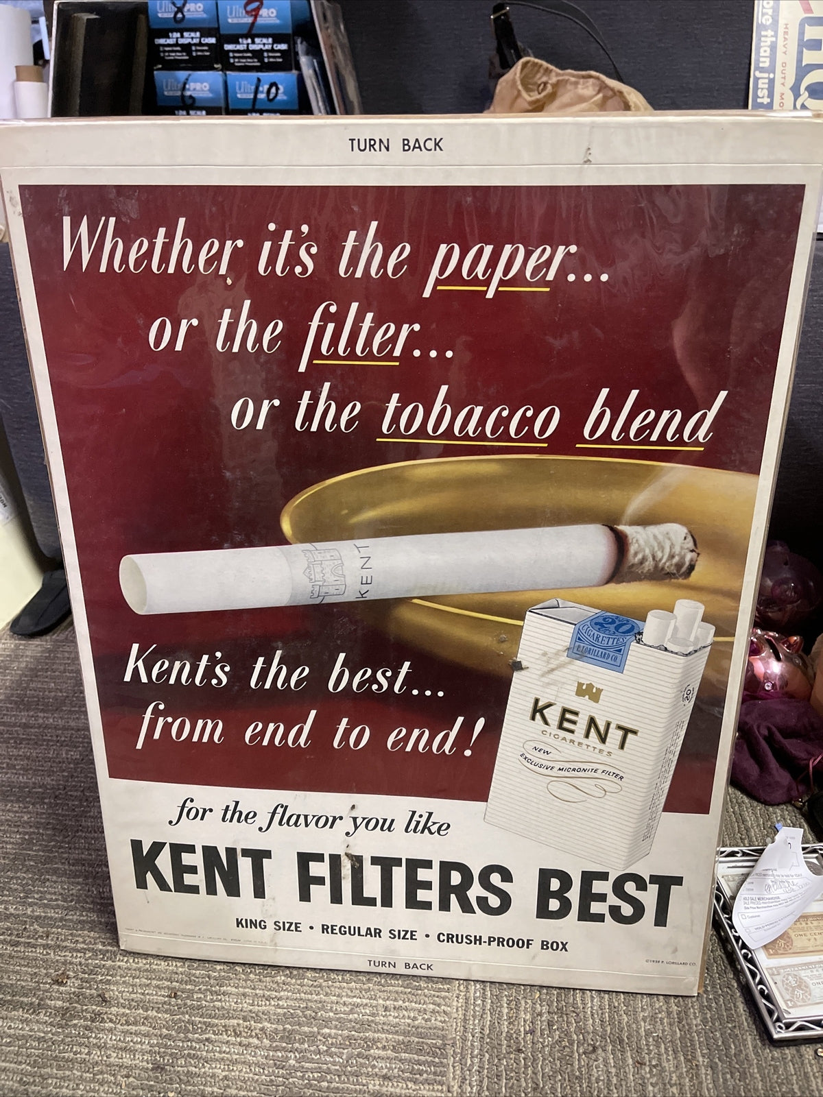 Vintage Antique 1959 General Store Display Sign Kent Cigarettes 24”x18”0