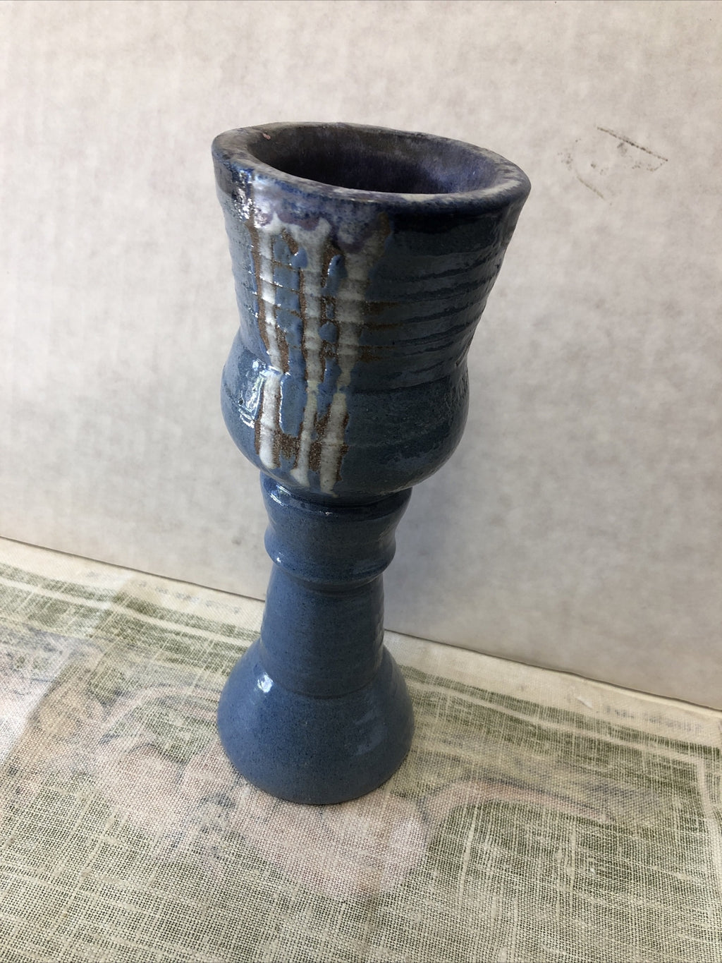 Vintage Pottery Candle Holder 8”x3”2
