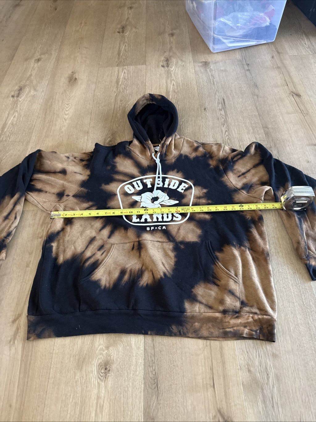 Outside Lands SF CA Festival Hoodie Bleach Dye Acid Wash Reworked Black Tan5