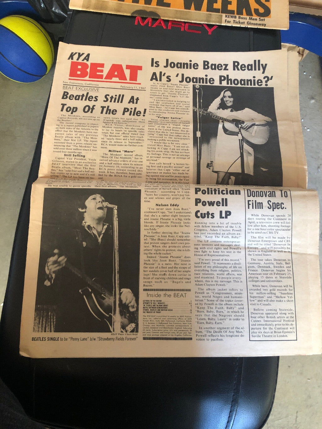 ULTRA RARE 1967 BEATLES Joan Baez KYA Radio Station NEWSPAPER San Francisco3