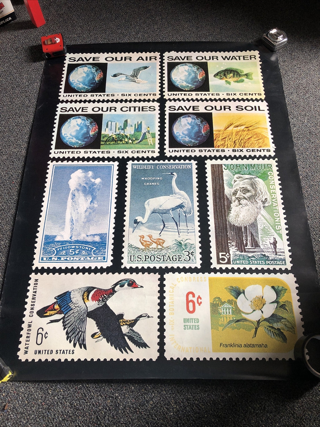 Rare Vintage Save Our Water Cities Soul John Muir US Postage Stamps Poster 40x300