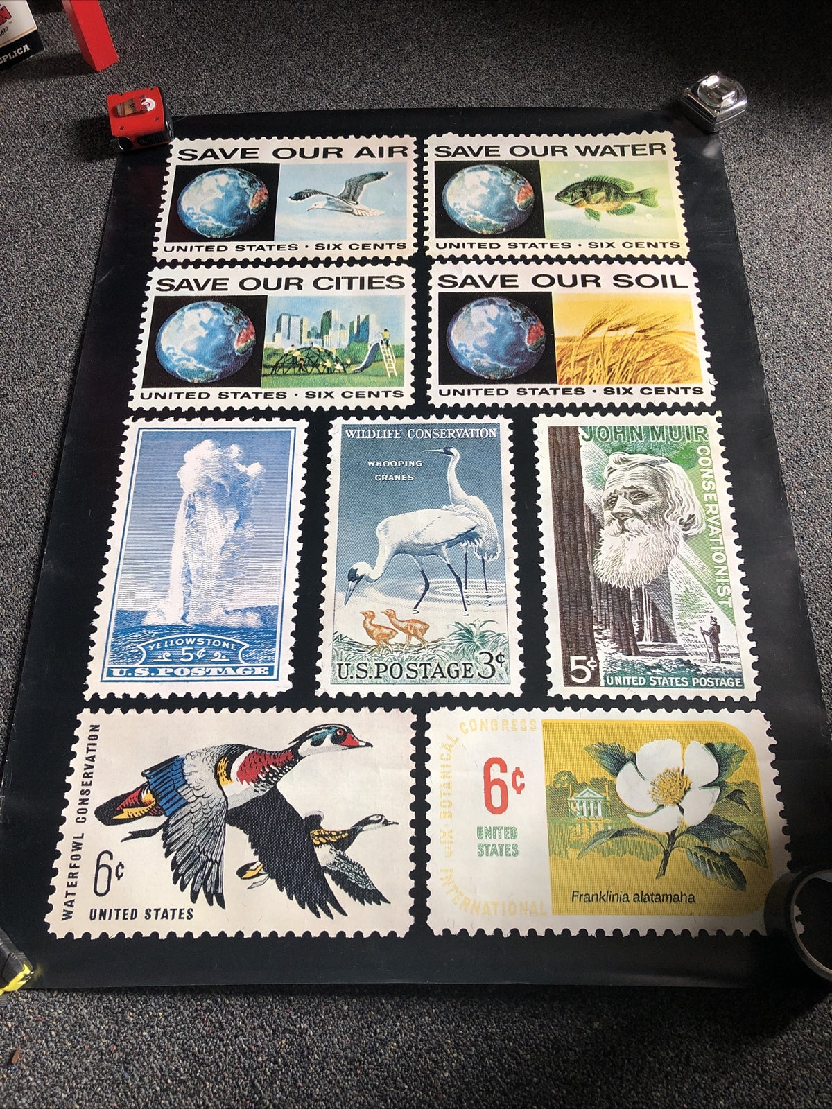Rare Vintage Save Our Water Cities Soul John Muir US Postage Stamps Poster 40x300