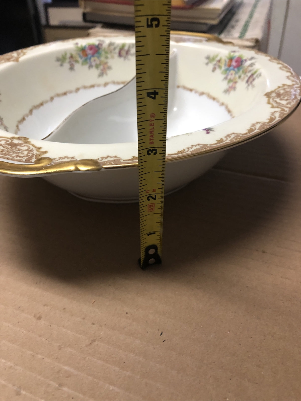 Vintage Meitro China Round Divided Vegetable Bowl Japan Flower Design 10.5”8