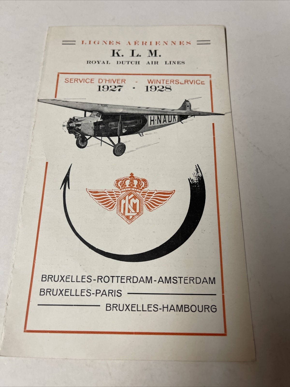 KLM Royal Dutch September 1927 AIRLINE TIMETABLE SCHEDULE Brochure flight cover0