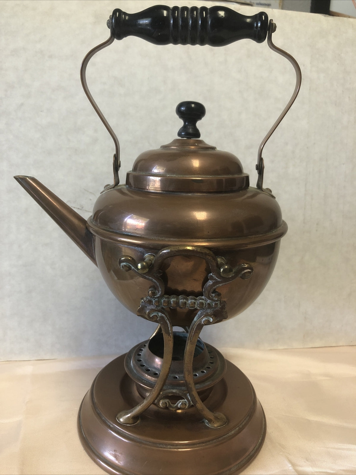 Antique S&C Trade Mark Copper Teapot With Stand & Burner0