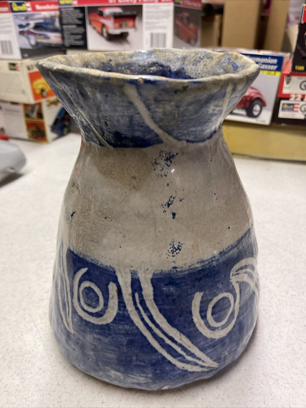 Vintage Laura Ferlavto stoneware Vase Pot pottery cobalt Earthenware Signed2