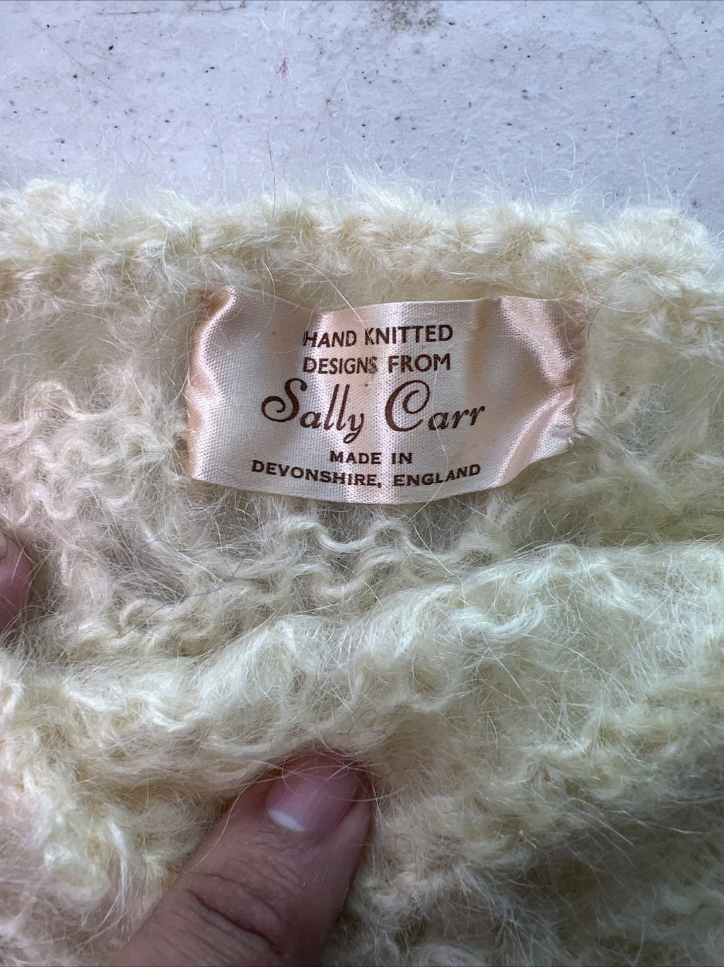 Vintage Crocheted  Sweater By Sally Car With Faux Fur Trim Made In England1