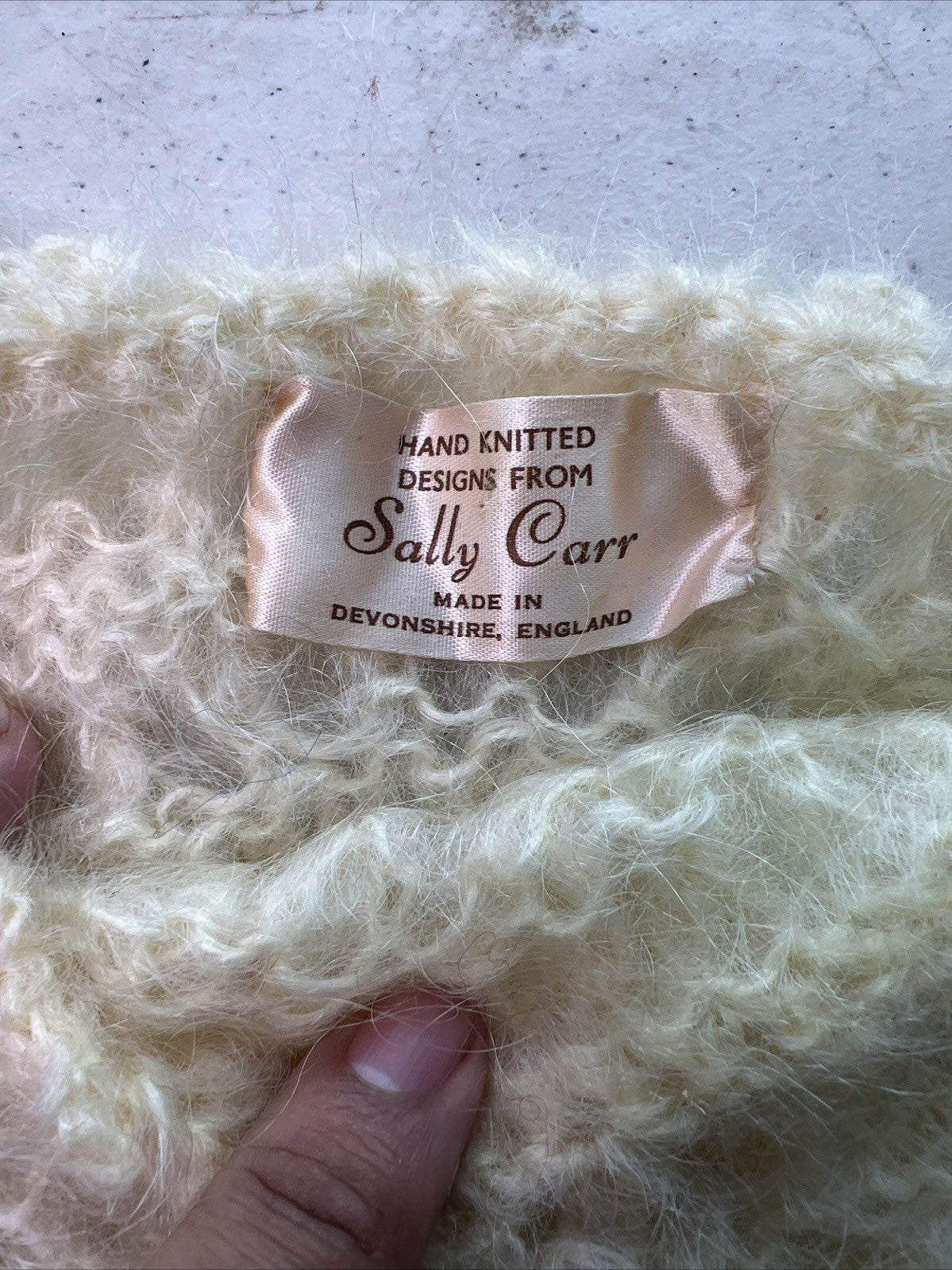 Vintage Crocheted  Sweater By Sally Car With Faux Fur Trim Made In England1