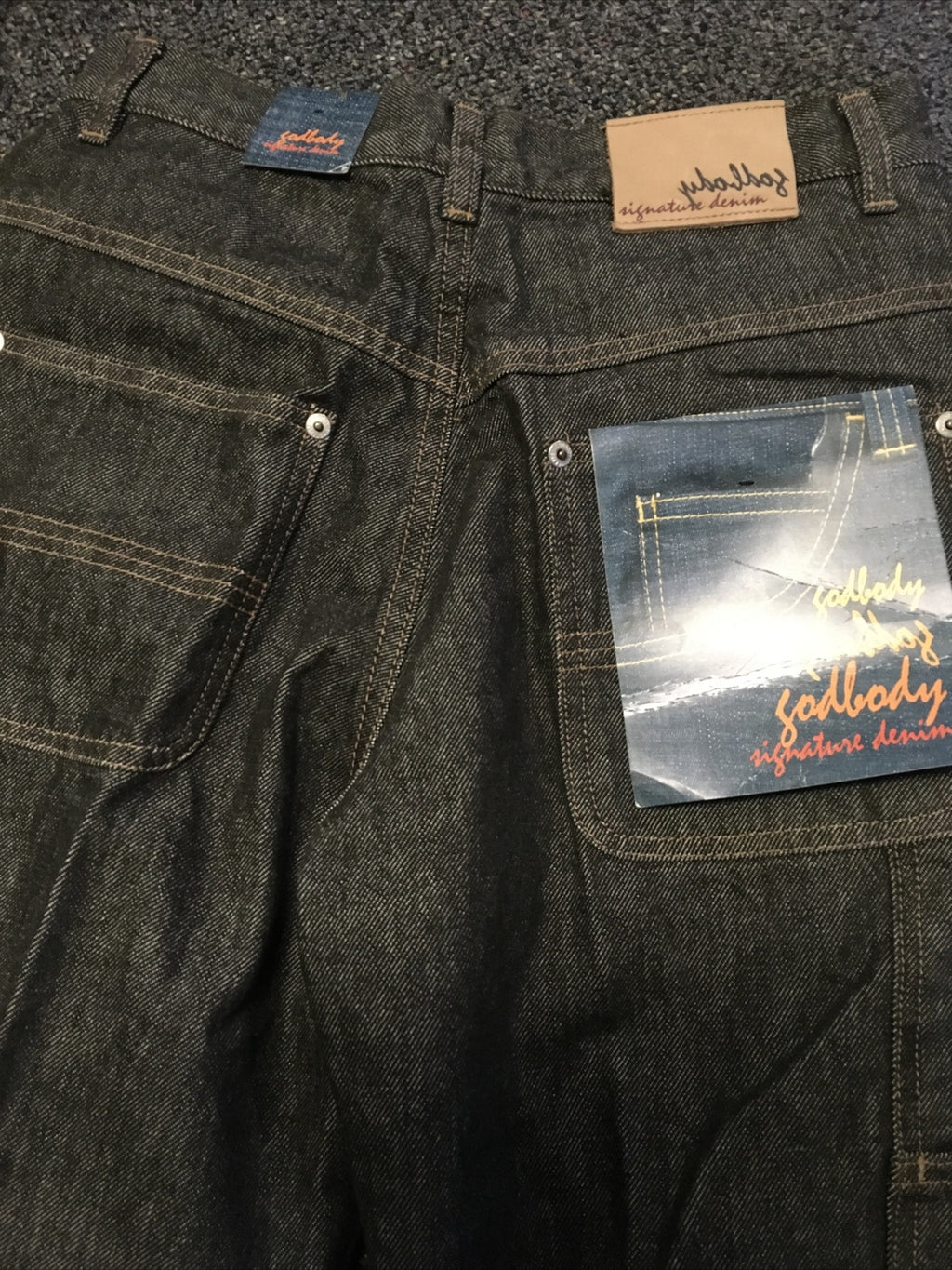 Nos Vintage Godbody Hip Hop Logo Blue Denim Jeans Sz  90's POP Hip Hop Baggy3