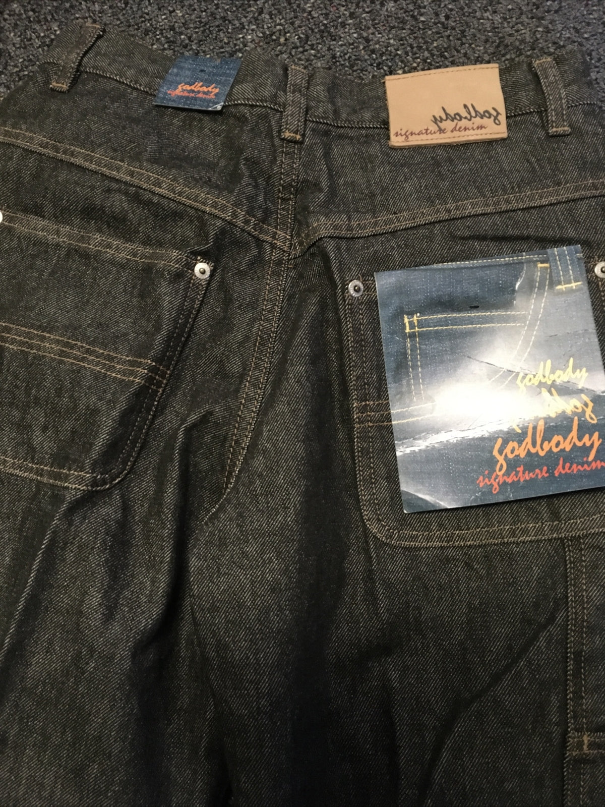 Nos Vintage Godbody Hip Hop Logo Blue Denim Jeans Sz  90's POP Hip Hop Baggy3
