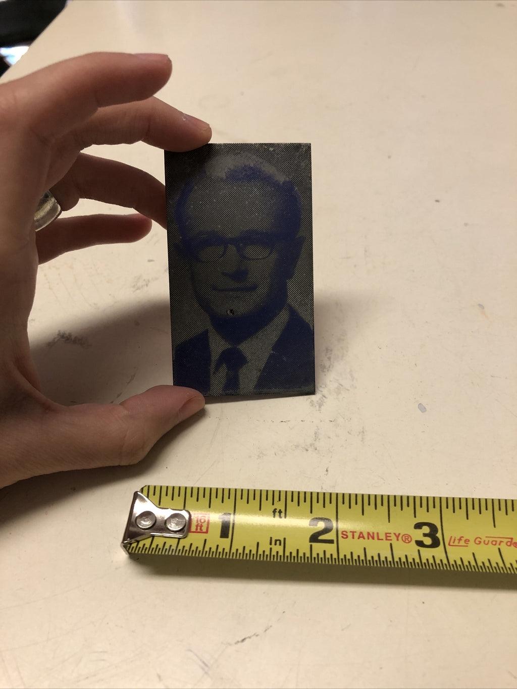 Antique Metal Printing Plate Block Photo Negative 2x3 Inch” Man With Glasses2