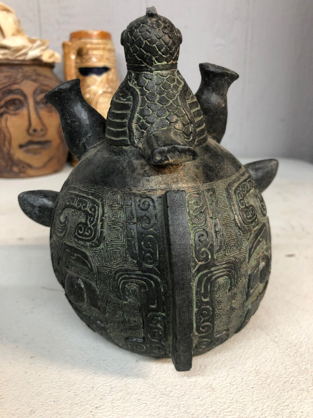 Vintage Asian Or Egyptian Or South American Metal Owl Hawk W Bird Head.4