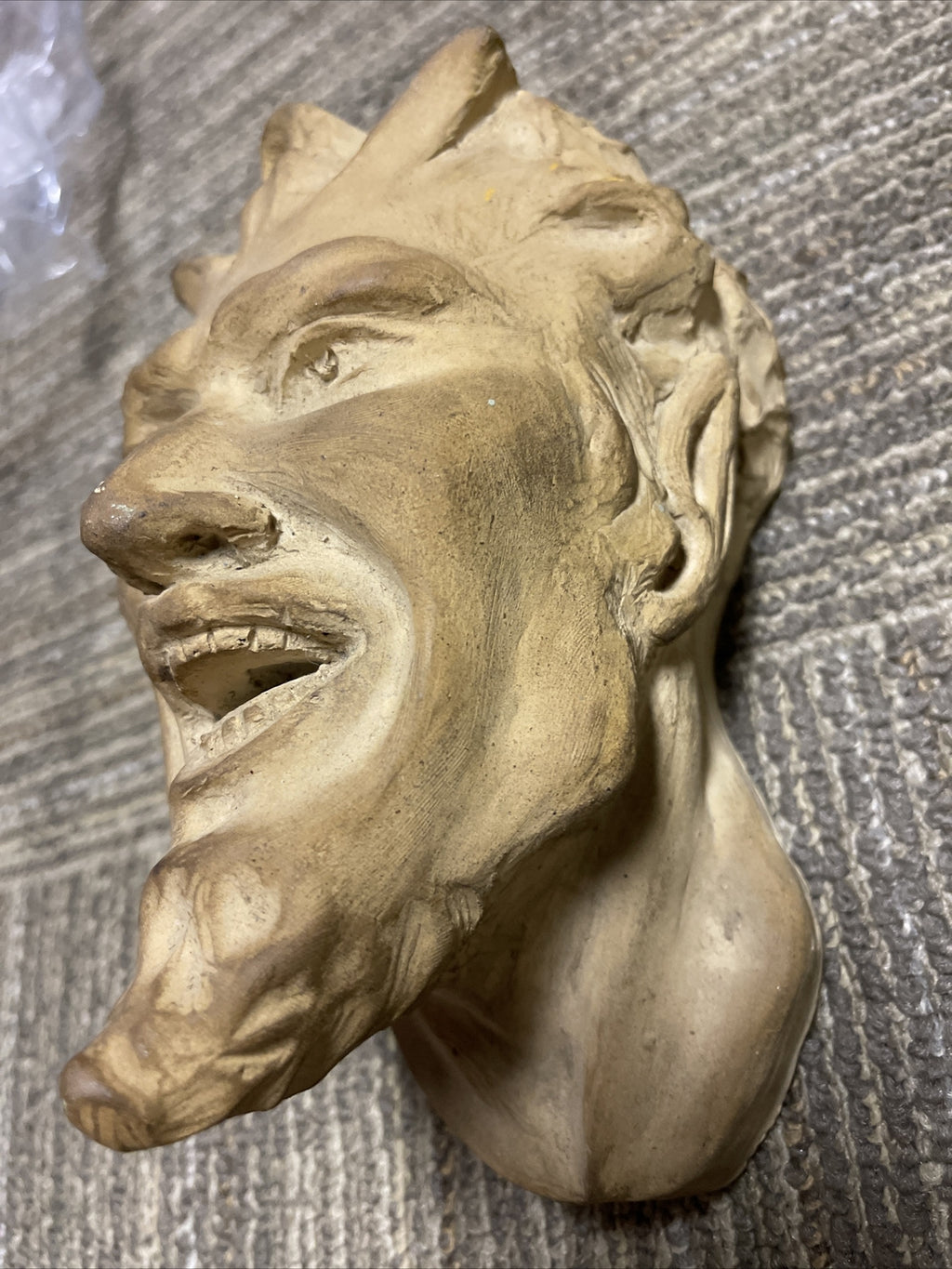 1912 Antique Devil Demon Gargoyle Monster Head Sculpture Oddities signed chase1