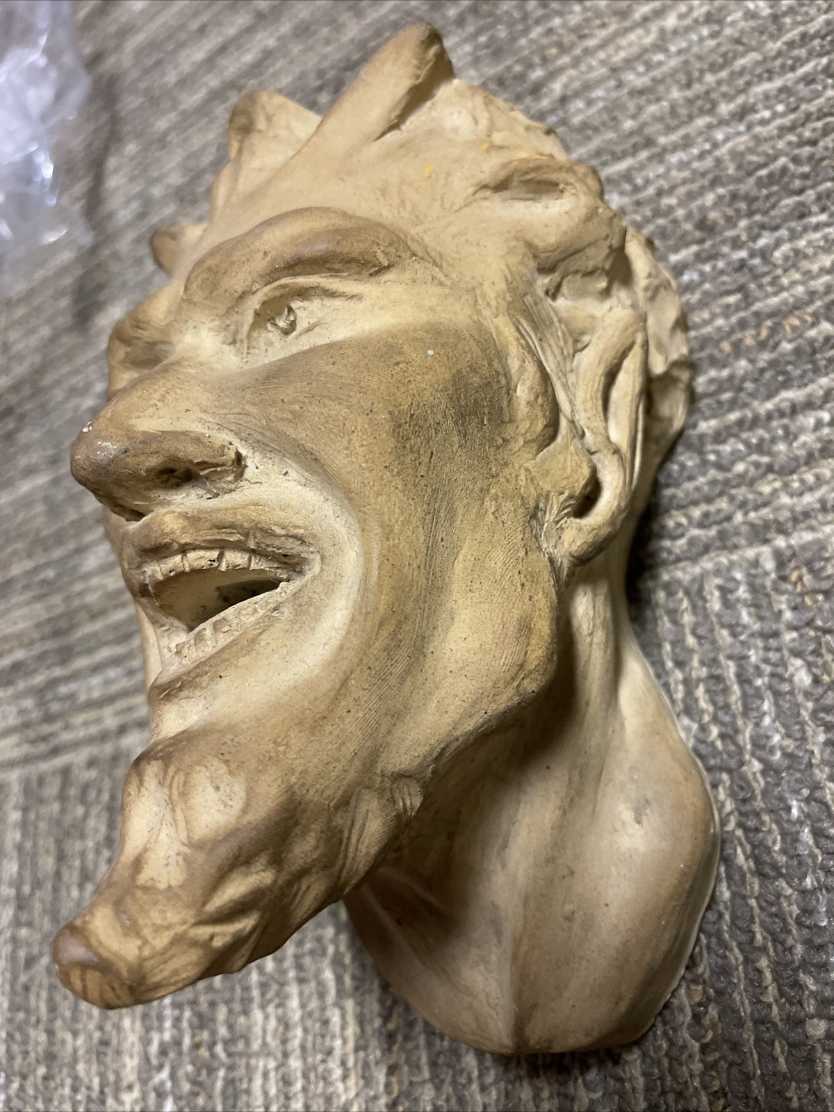 1912 Antique Devil Demon Gargoyle Monster Head Sculpture Oddities signed chase1