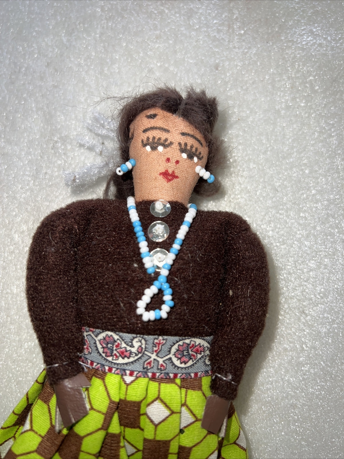 Vintage Hand-Made Native American Indian Folk Art Doll 7.5”5