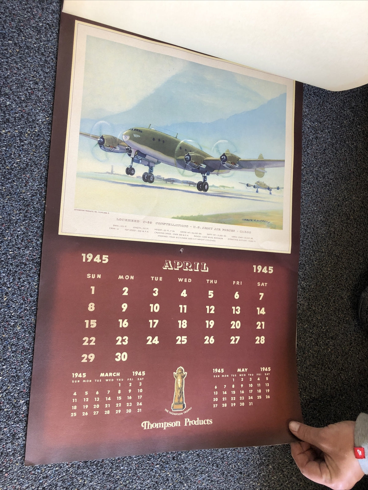 Rare 1945 Thompson Products Military Aviation Large Calendar WWII 26”X17”8