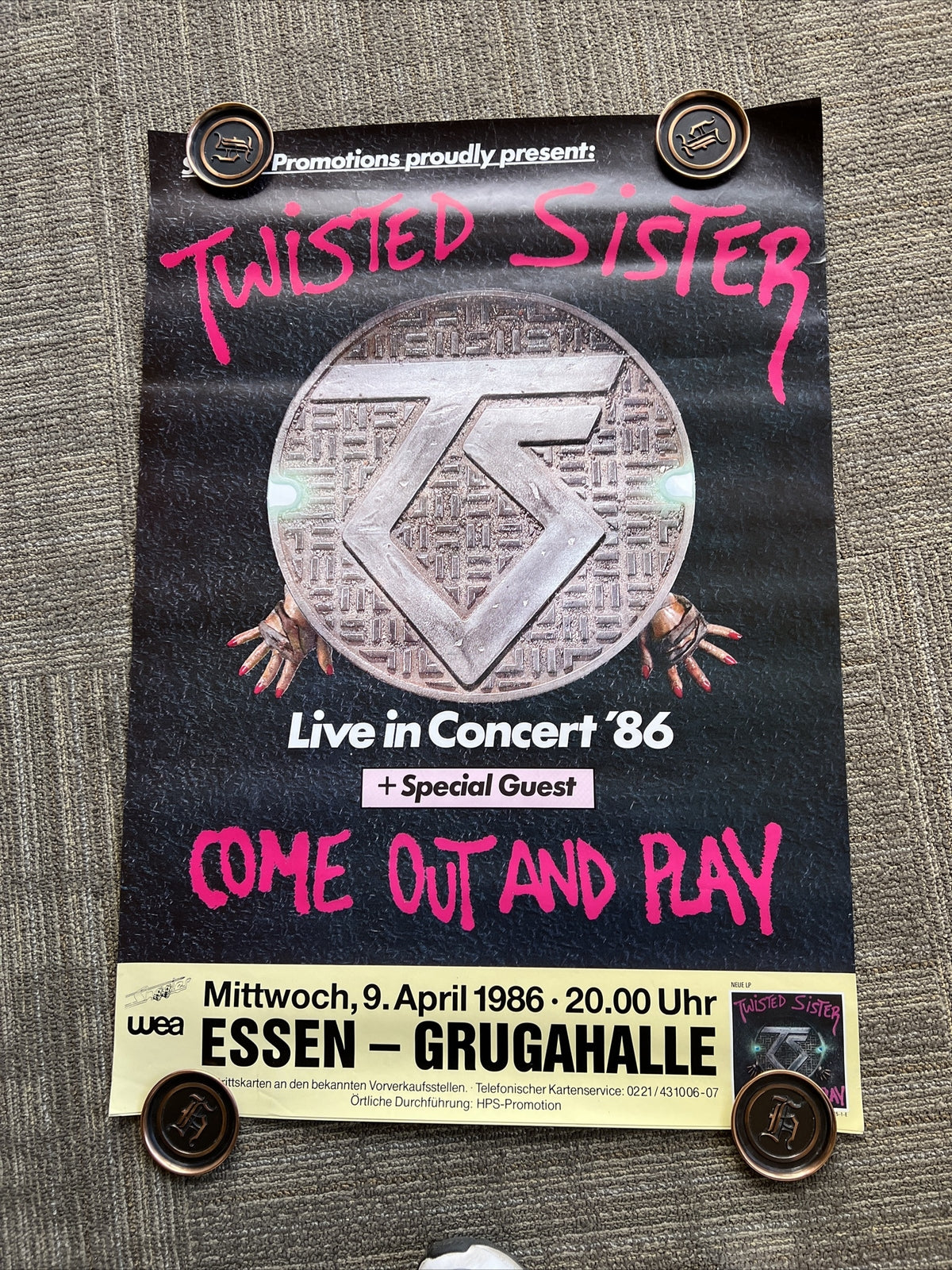 #192 1986 Twisted Sister Record Store Concert Promo Poster UK 33” X 23”0